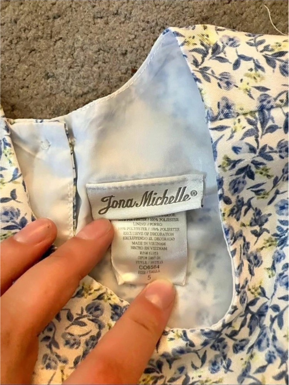Jona Michelle Floral Bow Dress in Blue & Cream Size 5 Like New